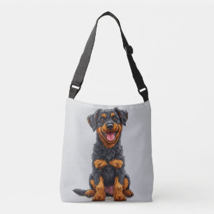 Bolso Cruzado Ilustración feliz de un perro negro y marrón