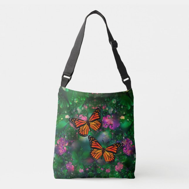 Bolso Cruzado Ilustracion Jardín de Mariposa Monarch (Anverso)