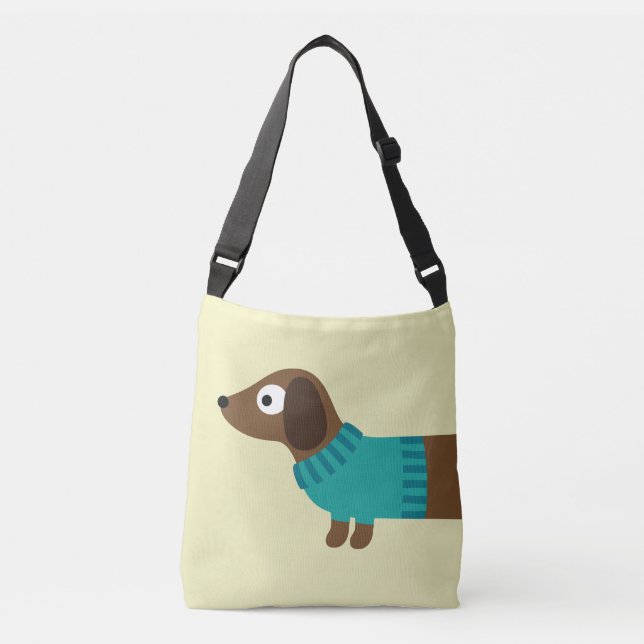 Bolso Cruzado Ilustracion largo lindo del Dachshund (Anverso)