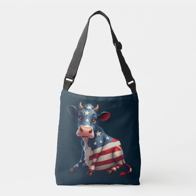Bolso Cruzado Ilustracion patriótico americano de vacas de bande (Anverso)