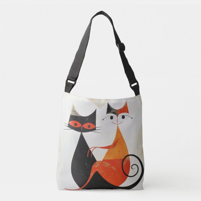 Bolso Cruzado Impresión de Cat Duo de Mid Century (Anverso)