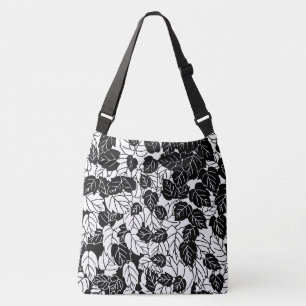 Bolso Cruzado Impresión de hojas japonesas, en blanco y negro