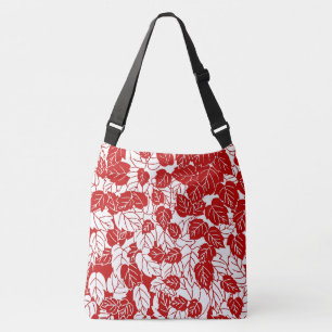 Bolso Cruzado Impresión de hojas japonesas, rojo oscuro y blanco