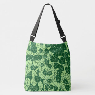 Bolso Cruzado Impresión de hojas japonesas, verde esmeralda y li