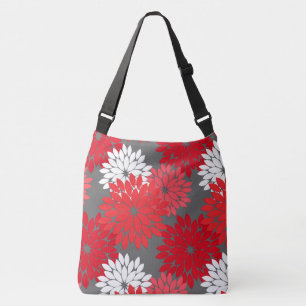 Bolso Cruzado Impresión de kimono floral moderna, rojo coral y g