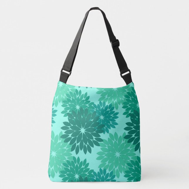 Bolso Cruzado Impresión de kimono floral moderna, turquesa, Verd (Anverso)