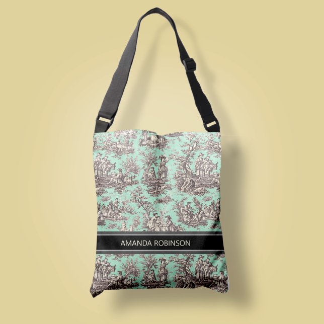 Bolso Cruzado Impresión de tela de jouy de menta negra vintage (Subido por el creador)