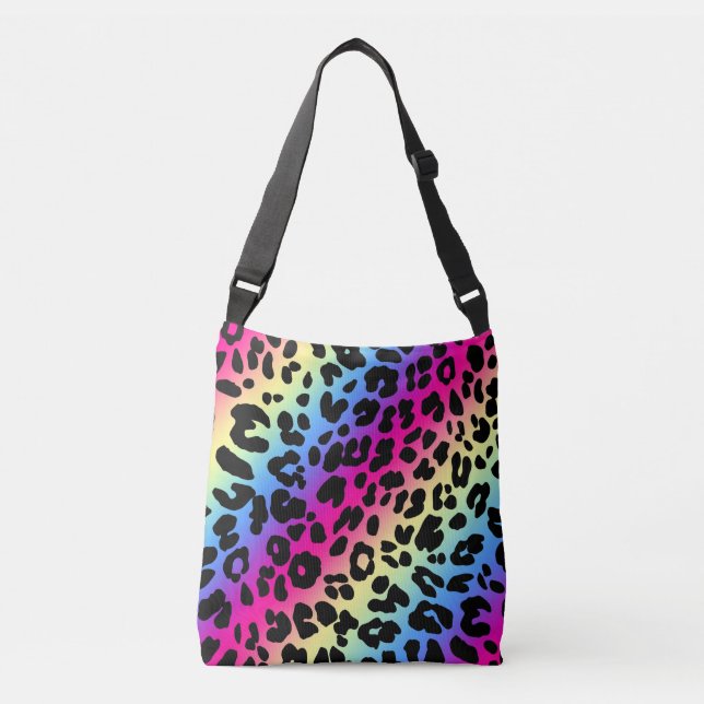 Bolso Cruzado Impresión del patrón Neon Rainbow Leopard (Anverso)