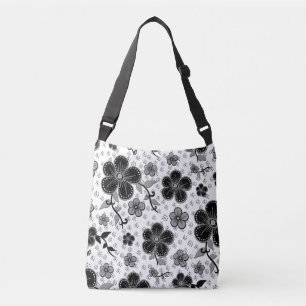 Bolso Cruzado Impresión floral en blanco y negro
