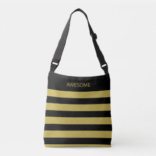 Bolso Cruzado Impresionante rayado negro y dorado