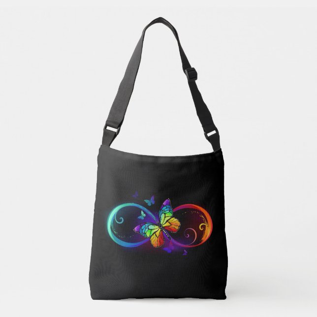 Bolso Cruzado Infinidad vibrante con mariposa arco iris sobre ne (Anverso)