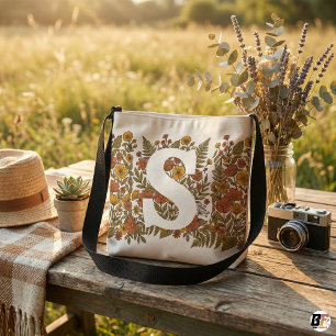 Bolso Cruzado Inicial de monograma personalizado floral vintage