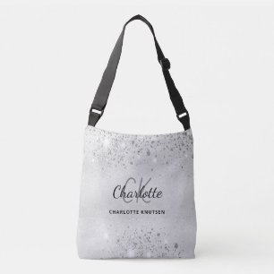 Bolso Cruzado Iniciales de monograma con brillo de plata nombre