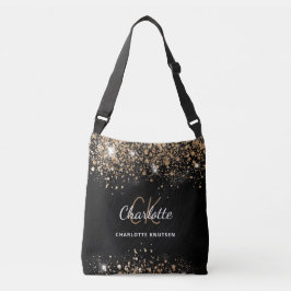 Bolso Cruzado Iniciales de monograma de purpurina dorada negra