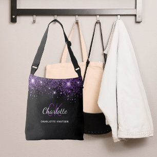 Bolso Cruzado Iniciales de monograma de purpurina negra morada g