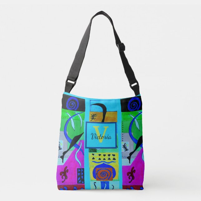 Bolso Cruzado Inspiración abstracta de la moda azul de Matisse (Anverso)