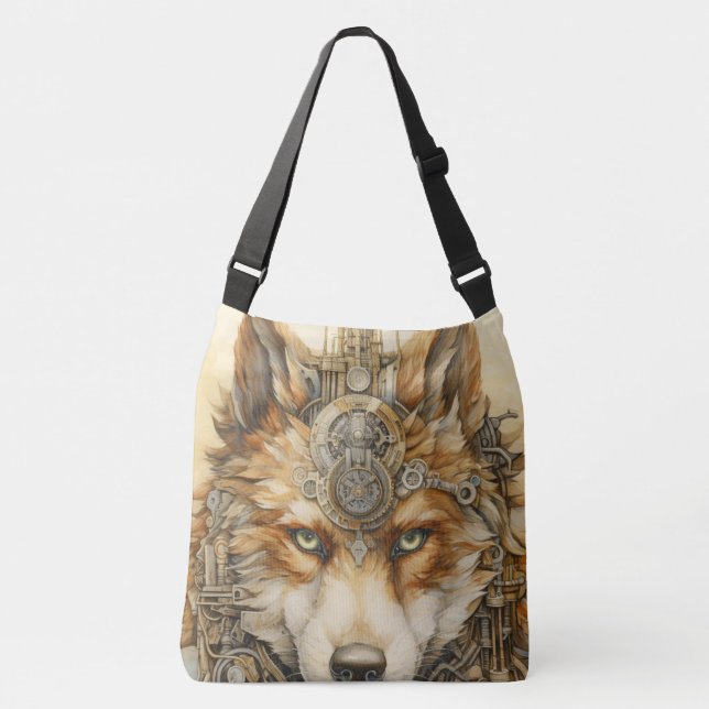 Bolso Cruzado Inspiración de Steampunk en el Lobo Rojo Solarpunk (Anverso)
