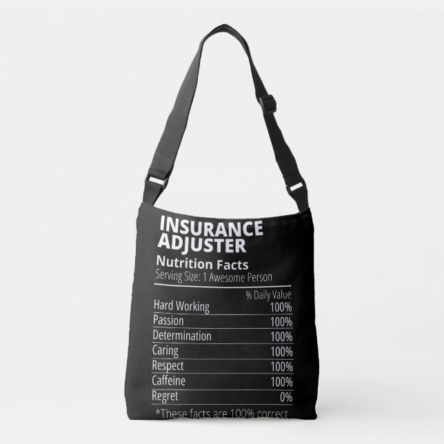 Bolso Cruzado Insurance Adjuster Nutrition Facts Funny (Anverso)