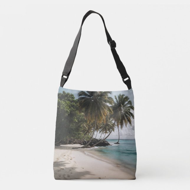 Bolso Cruzado Isla Tropical Beach Ocean Green Blue Photo (Reverso)
