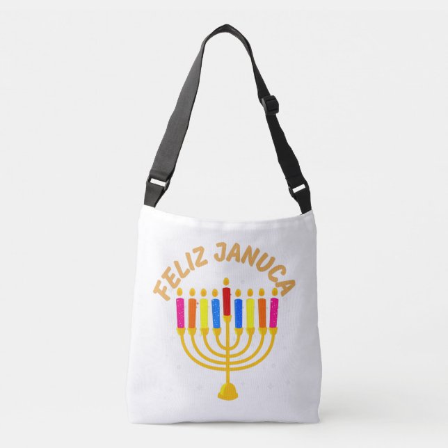 Bolso Cruzado Januca, Feliz Januca, Menorah, Masada, Janucia (Anverso)