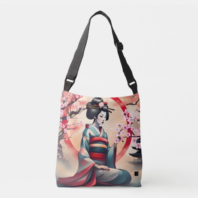 BOLSO CRUZADO JAPONÉS GEISHA BEAUTY MUJER CHERRY BLOSSOMS (Anverso)