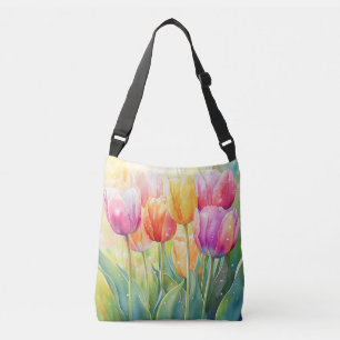 Bolso Cruzado Jardín de Tulipanes de la Primavera de la acuarela