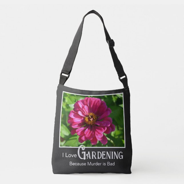 Bolso Cruzado Jardinería divertida floral rosa daisy zinnia cosm (Anverso)