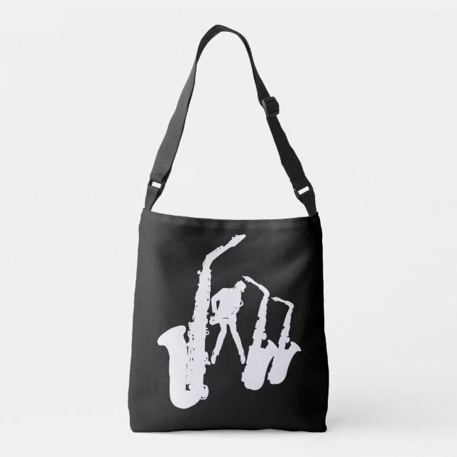 Bolso Cruzado Jazzman White saxophonist Sax Black Bag (Reverso)