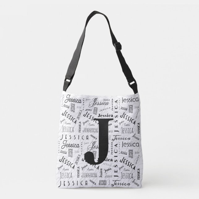 Bolso Cruzado Jessica Custom Name Black White Monogram J (Reverso)