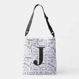 Bolso Cruzado Jessica nombre personalizado negro blanco monogram