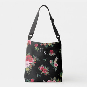 Bolso Cruzado Jessica Watercolor Monogramado Floral en negro