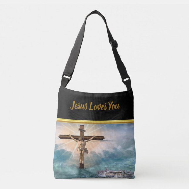 Bolso Cruzado Jesús colgado de una cruz de crucifixión cristiano (Anverso)