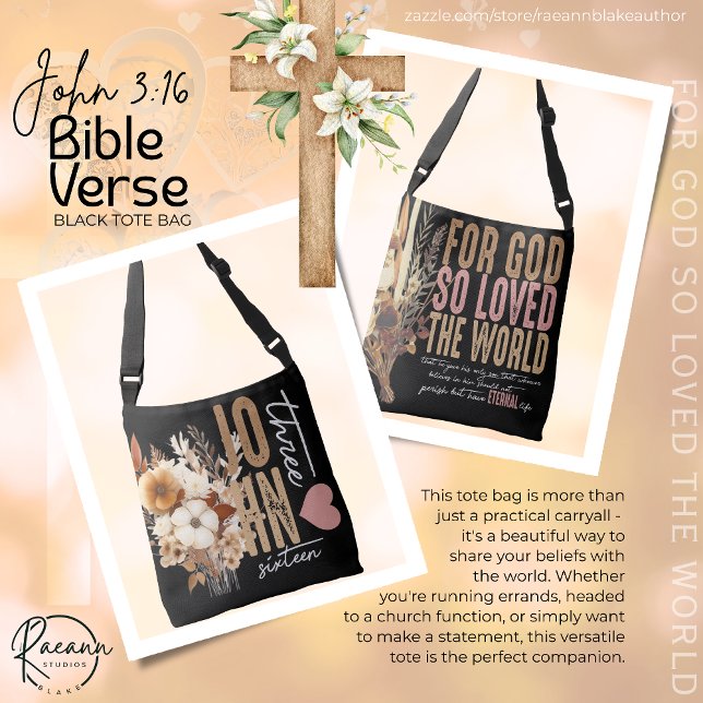 Bolso Cruzado John 3:16 Biblia Verse Black Tote Bag (Subido por el creador)