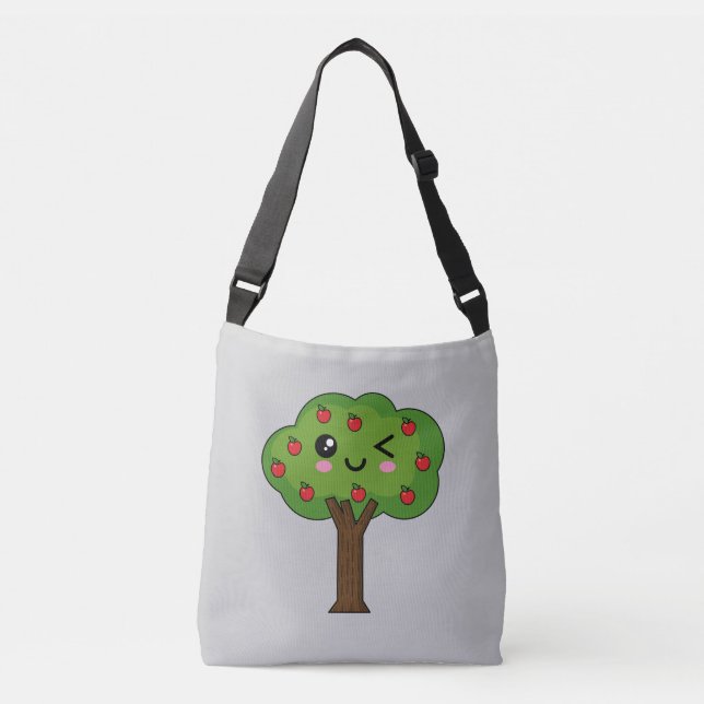 Bolso Cruzado Kawaii feliz árbol de manzanas (Anverso)