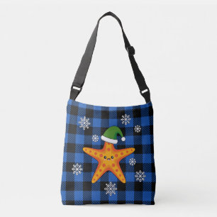Bolso Cruzado Kawaii Navidad Starfish en patrón de búfalo azul
