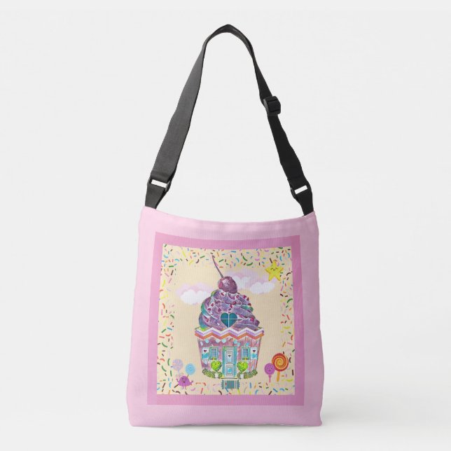 Bolso Cruzado Kids Cupcake House y Candy Pink Purple Bag (Anverso)