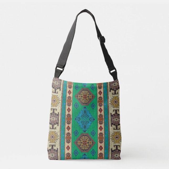 Bolso Cruzado Kilim Verde de alfombra oriental única (Anverso)