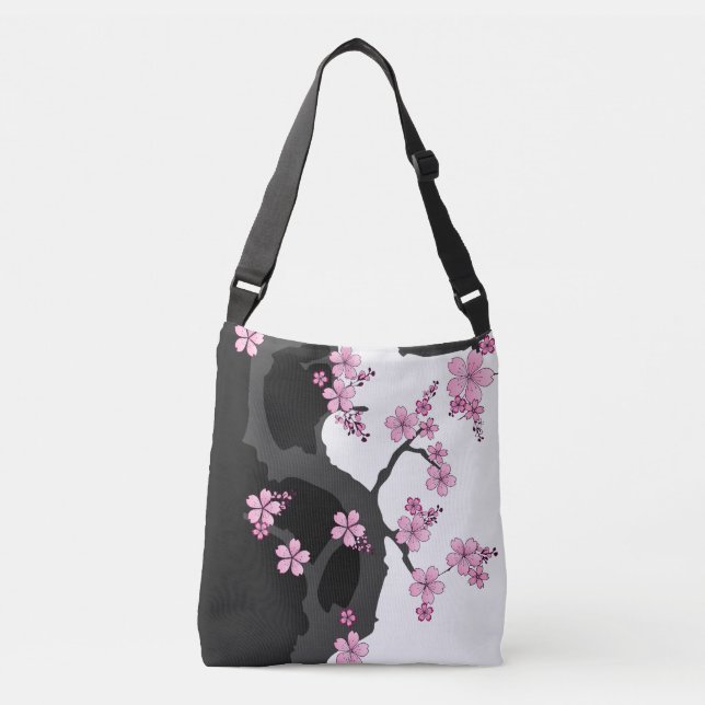 Bolso Cruzado Kimono japonés Sakura negro y rosa blanco (Anverso)