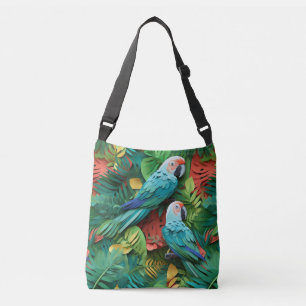 Bolso Cruzado Kirigami de loros coloridos