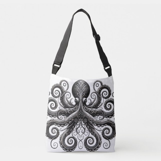 Bolso Cruzado Kraken Steampunk Octopus Ornate Black (Anverso)