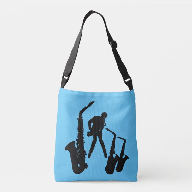 Bolso Cruzado L Jazzman Black Saxophonist 2 Sax Jazz Blue Bag (Reverso)