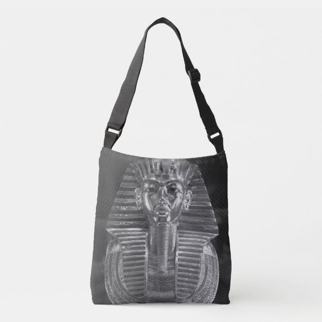 Bolso Cruzado La cara de Tutankhamun en el patrón blanco y negro (Anverso)