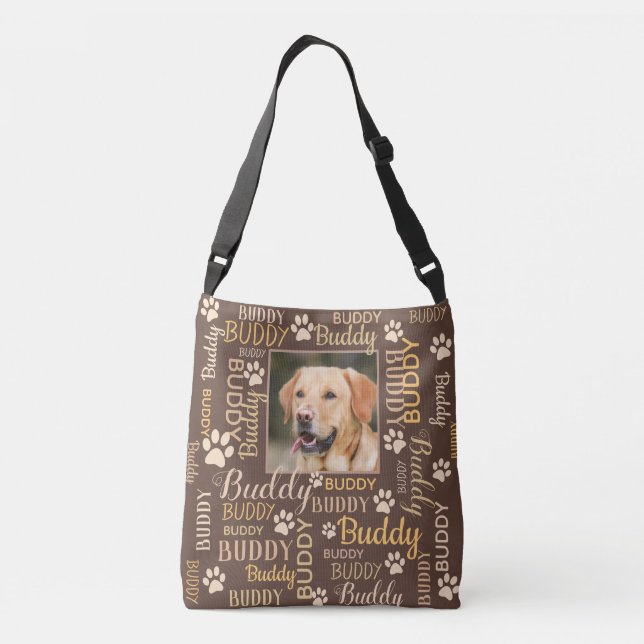 Bolso Cruzado La foto personalizada nombra el perro del | Brown (Reverso)