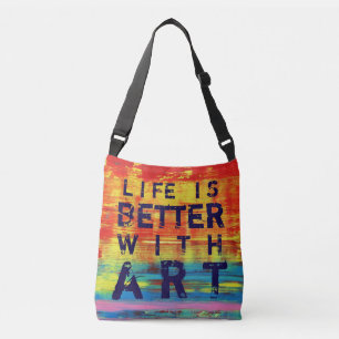 Bolso Cruzado La vida es mejor con arte abstracto amarillo