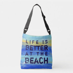 Bolso Cruzado La vida es mejor en la playa - arte abstracto azul