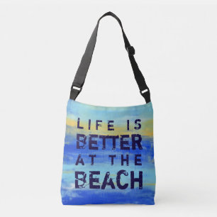 Bolso Cruzado La vida es mejor en la playa - Arte abstracto azul