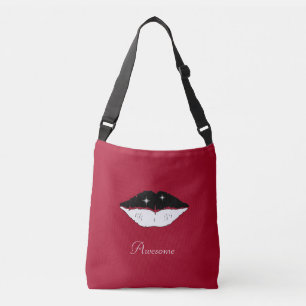 Bolso Cruzado Labios negros y blancos elegantes y caligrafía sob