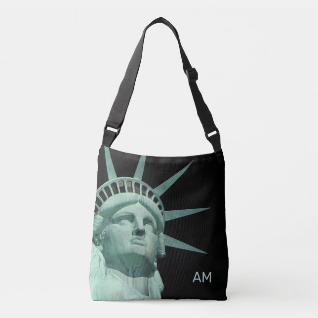 Bolso Cruzado Lady Liberty y el monograma sobre negro (Anverso)