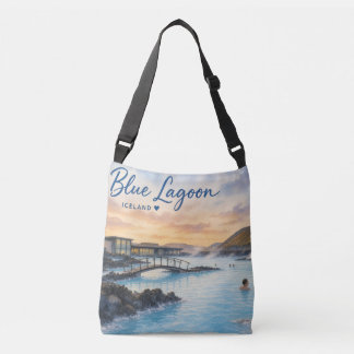 Bolso Cruzado Lago Azul Islandia baño termal acuarela
