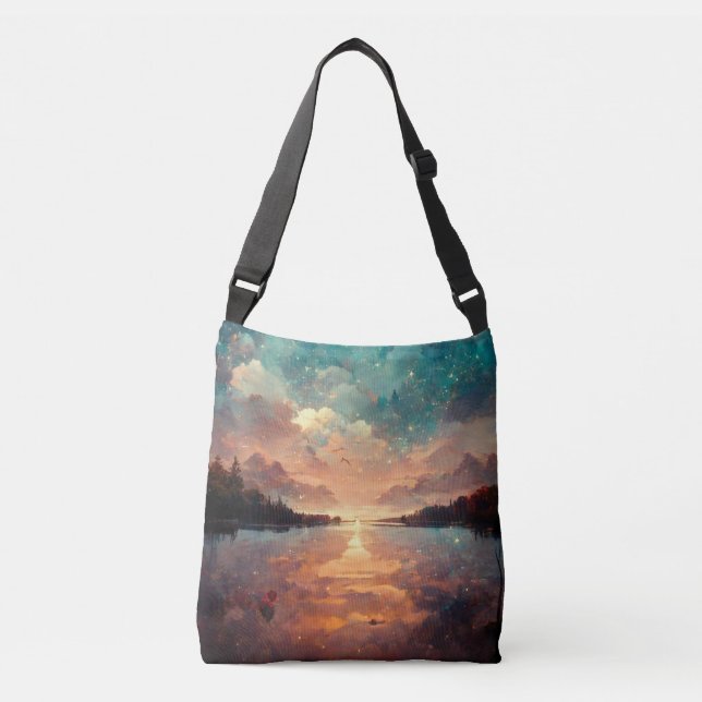 Bolso Cruzado Lago Y Atardecer Soñosos | Paintaje paisajístico (Anverso)